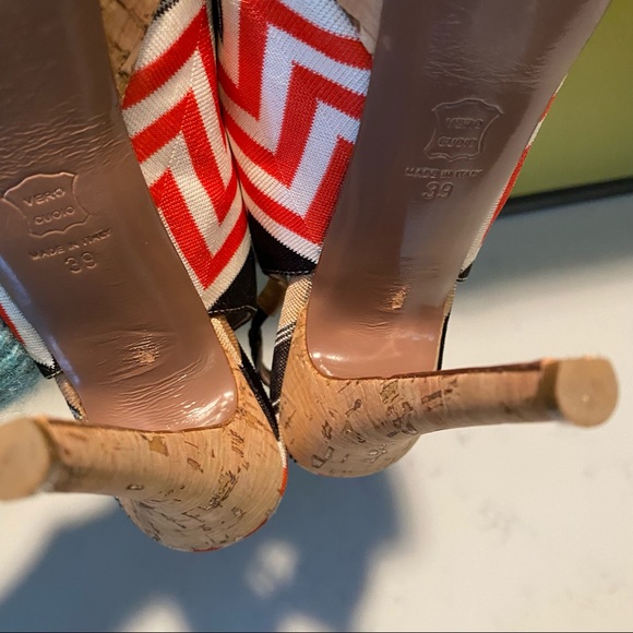 MISSONI Cork Platform Peep Toe Slingback Sandals Size 39 - Picture 8 of 9